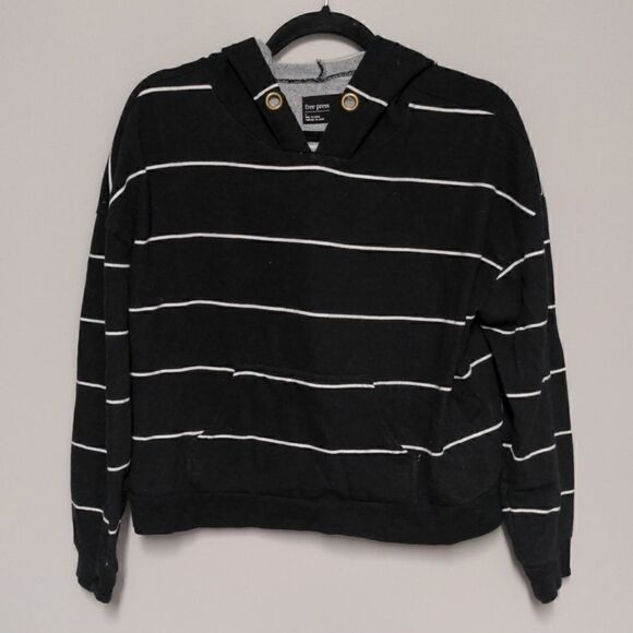 Free Press  Black and White Striped Cropped Hoodie - Picture 1 of 3